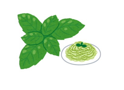 バジルとパスタのイラスト