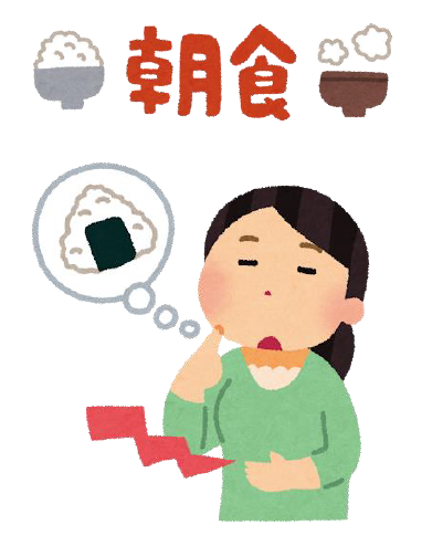 朝食の内容を思い浮かべてお腹が鳴る人のイラスト