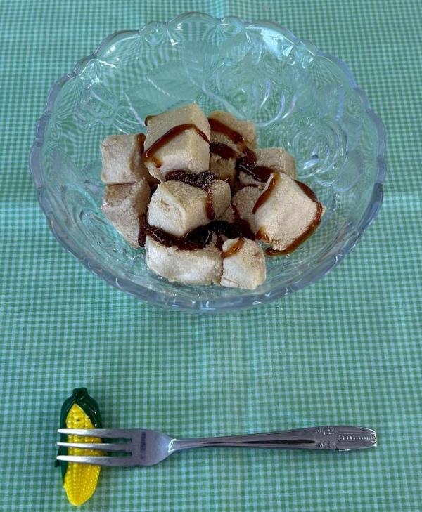 出来上がったお餅が入った器の写真