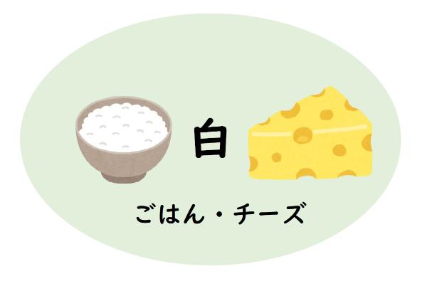 白色の食材とされているごはんとチーズのイラスト