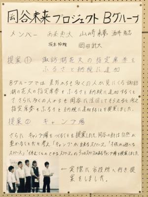 中学生から岡谷市長、副市長への手書きの提案書「岡谷未来プロジェクトBグループ」の写真
