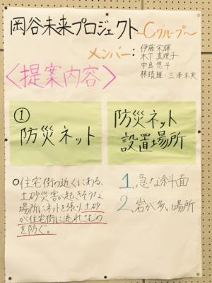 中学生から岡谷市長、副市長への手書きの提案書「岡谷未来プロジェクトCグループ」の1枚目の写真