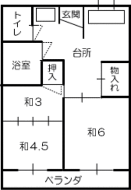 加茂A団地の間取り（3K）の平面図