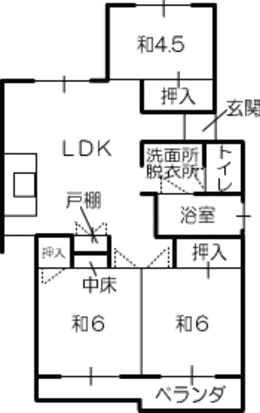 高尾T団地の間取り（3LDK）の平面図