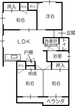 高尾T団地の間取り（4LDK）の平面図