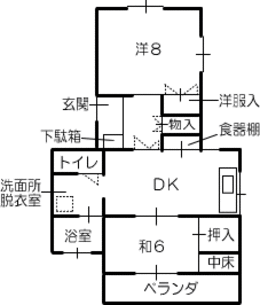 小萩K団地の2DKの平面図