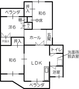 小萩K団地の3LDKの平面図