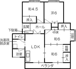 小萩K団地の4LDKの平面図