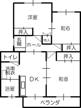 中村C団地のC-2棟の3DK間取りの平面図