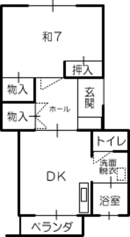 中村C団地のC-2棟の1DK間取りの平面図