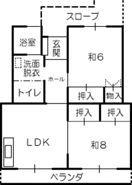 中村C団地のC-2棟の2LDK間取りの平面図