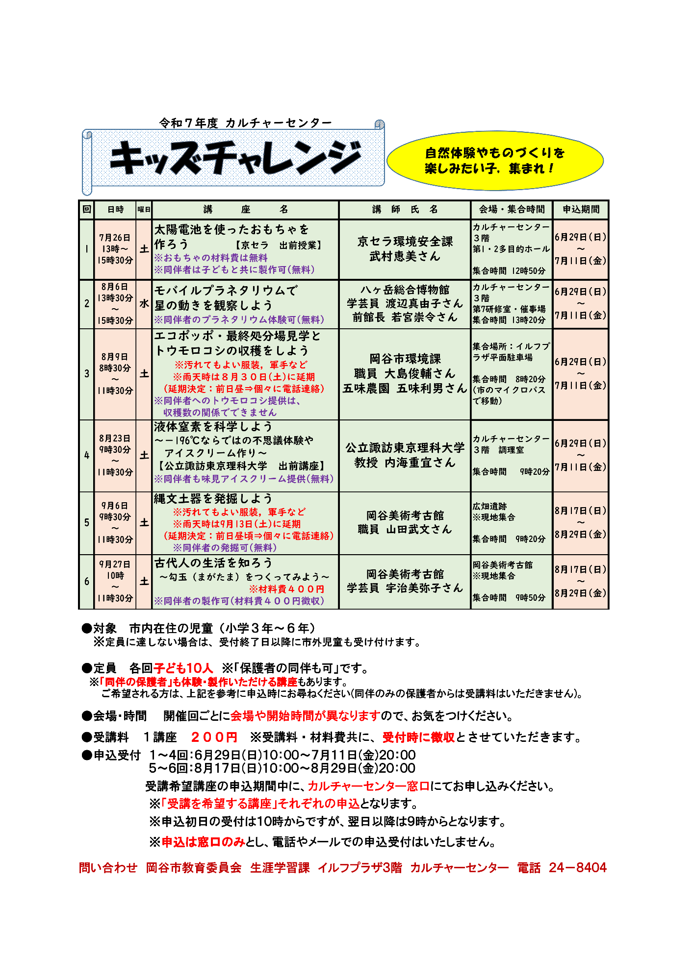 R7キッズチャレンジ　募集チラシ