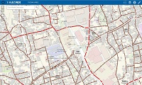 地図上に赤い線で示された下水道施設の管理用の図面