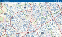 地図上に赤、青、緑で示している市道認定の路線図