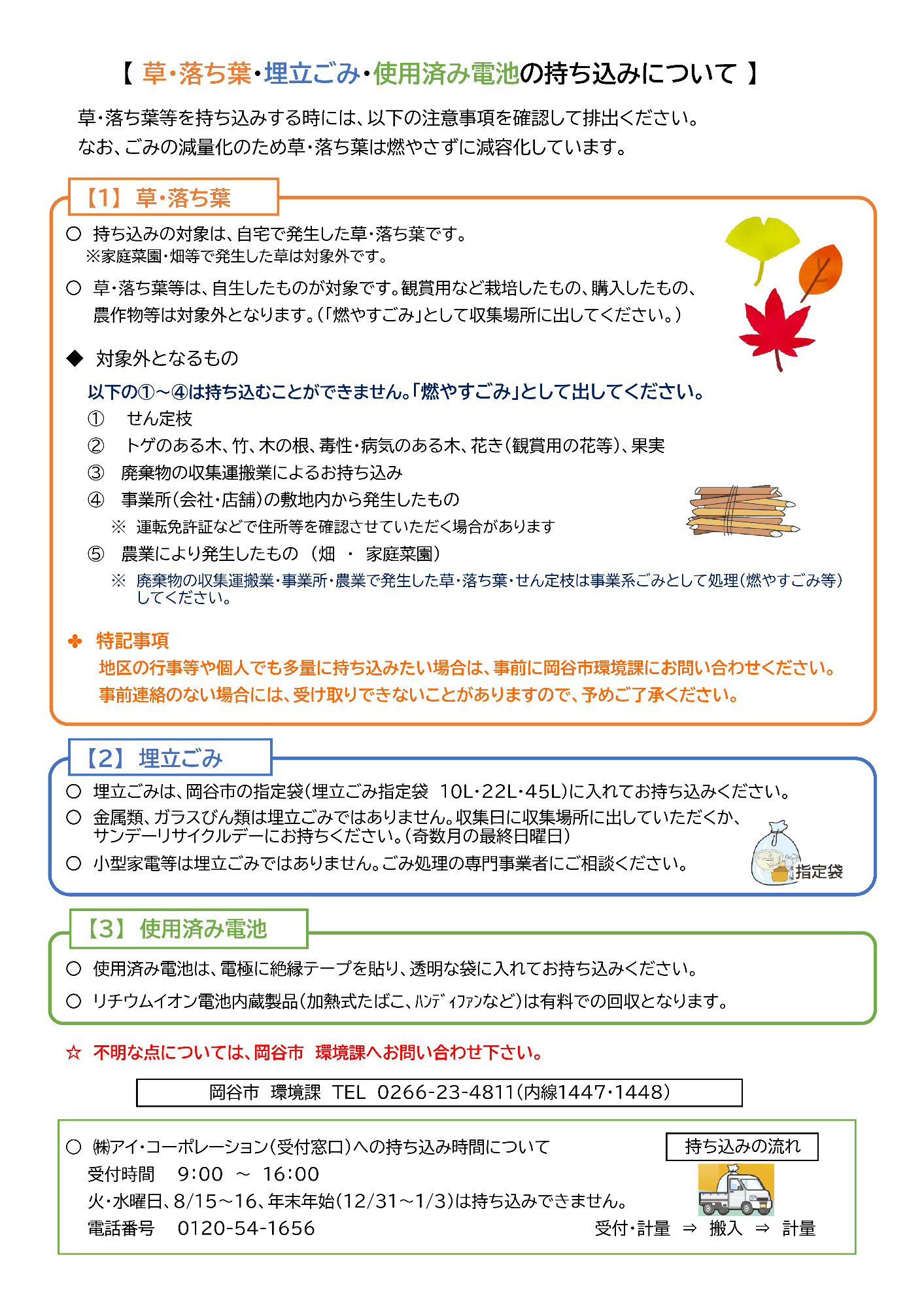 草・落ち葉・せん定枝の持ち込みについて